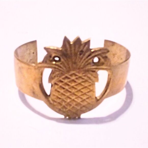 Vintage Tropical Inspired Brass Small Pineapple Cuff Bracelet - Picture 1 of 4